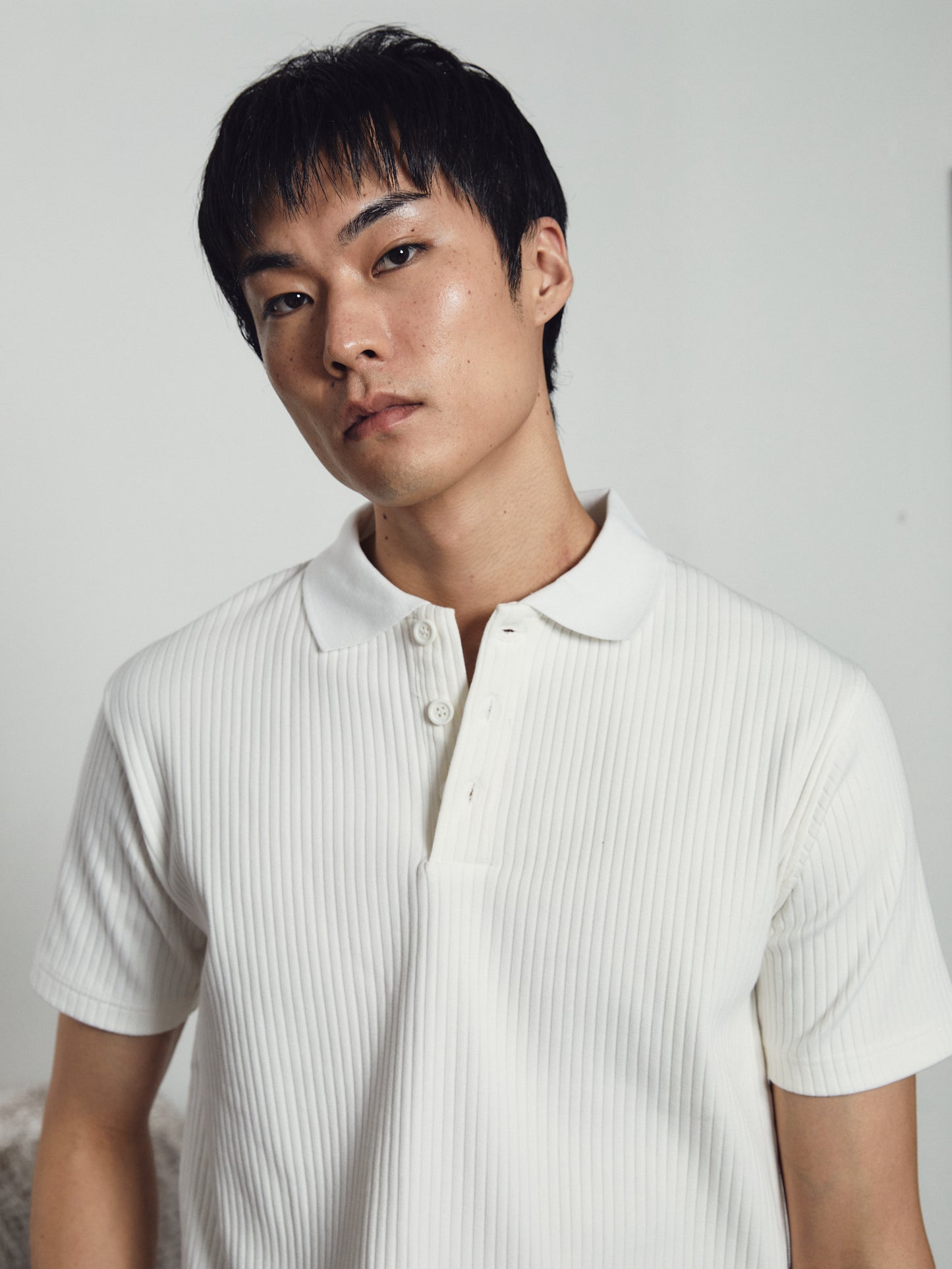 Luke Ribbed Polo Shirt White