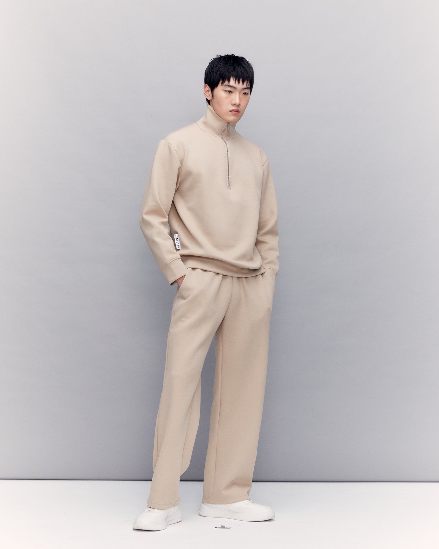 Beige Cotton Wide-Leg Sweatpants