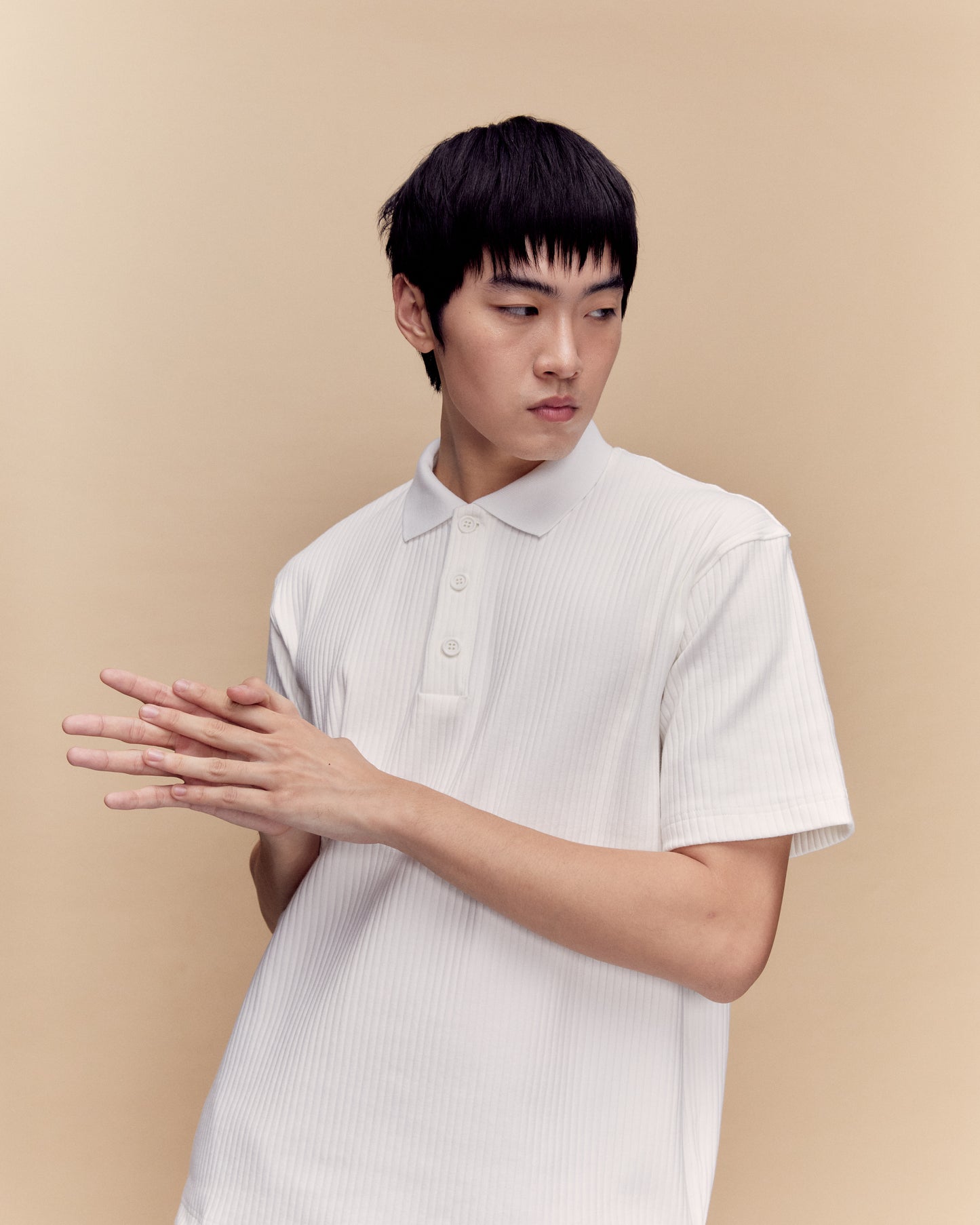 White Ribbed Cotton Polo Shirt