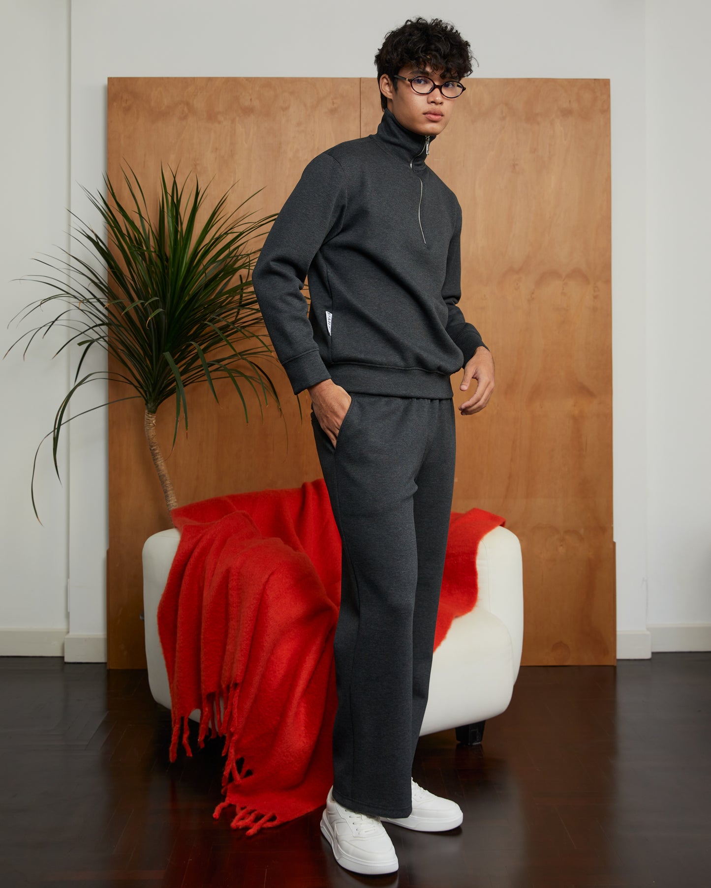 Dark Heather Cotton Wide-Leg Sweatpants