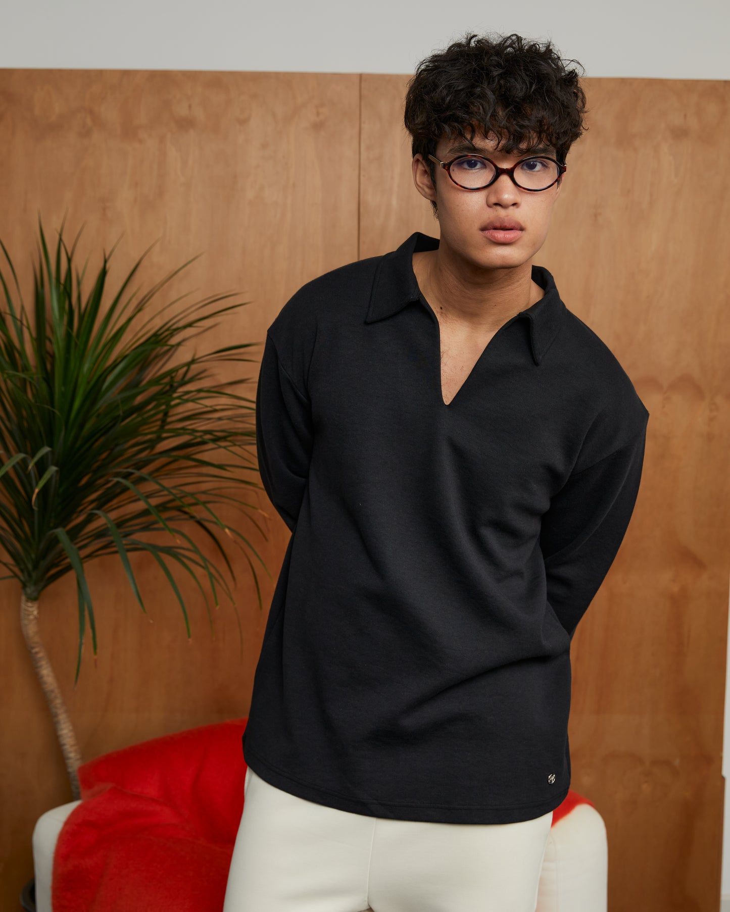 Black V Neck Long Sleeve T-Shirt