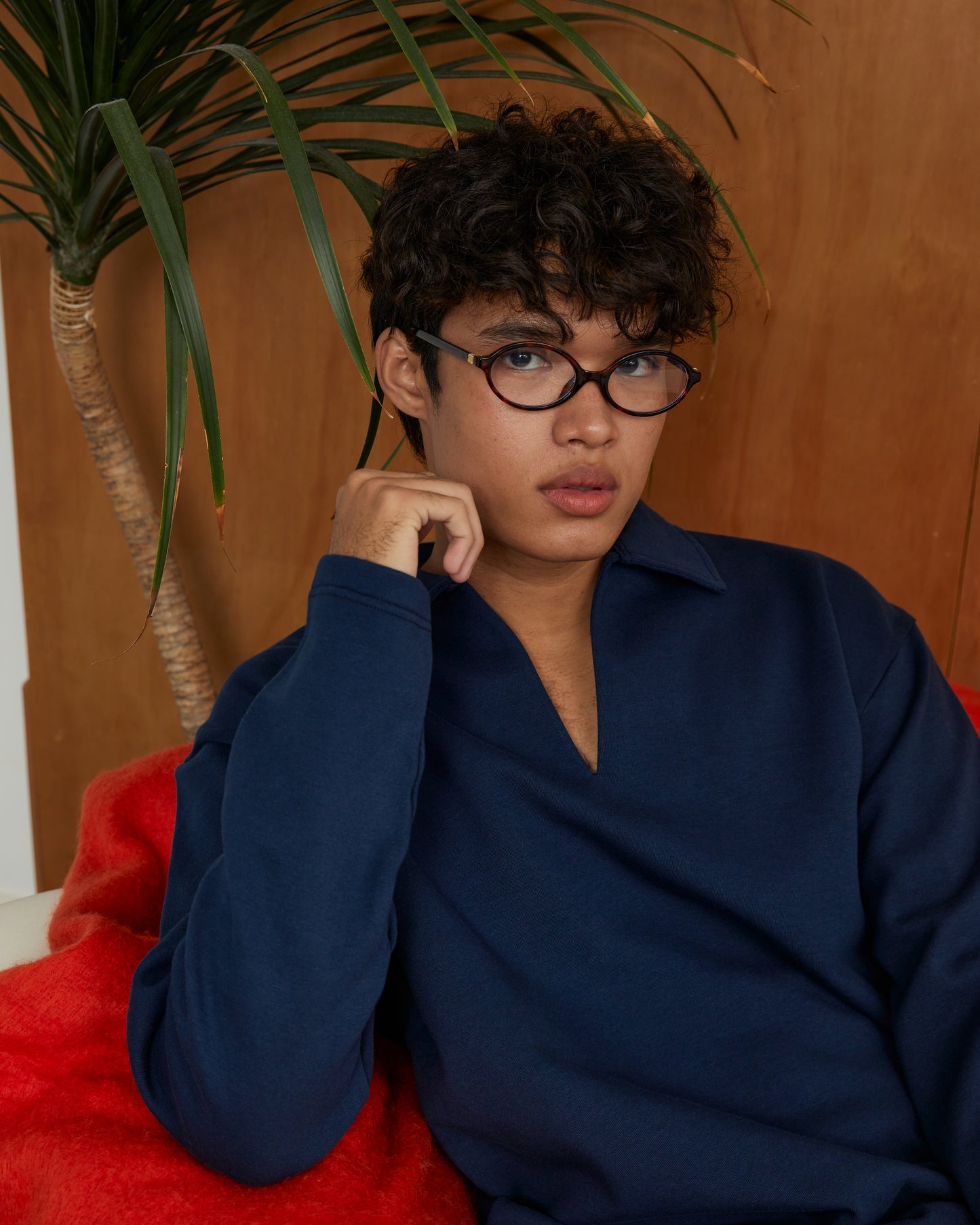 Navy Blue V Neck Long Sleeve T-Shirt