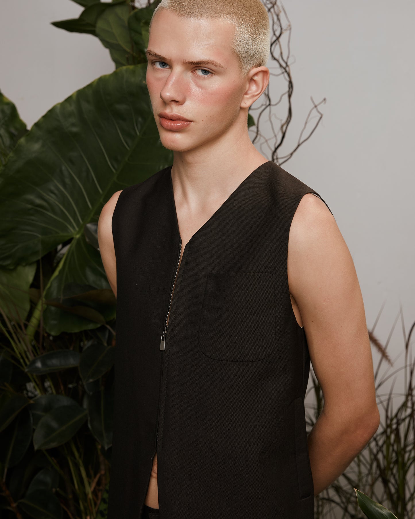Dark Brown Vest with Zip ( P )