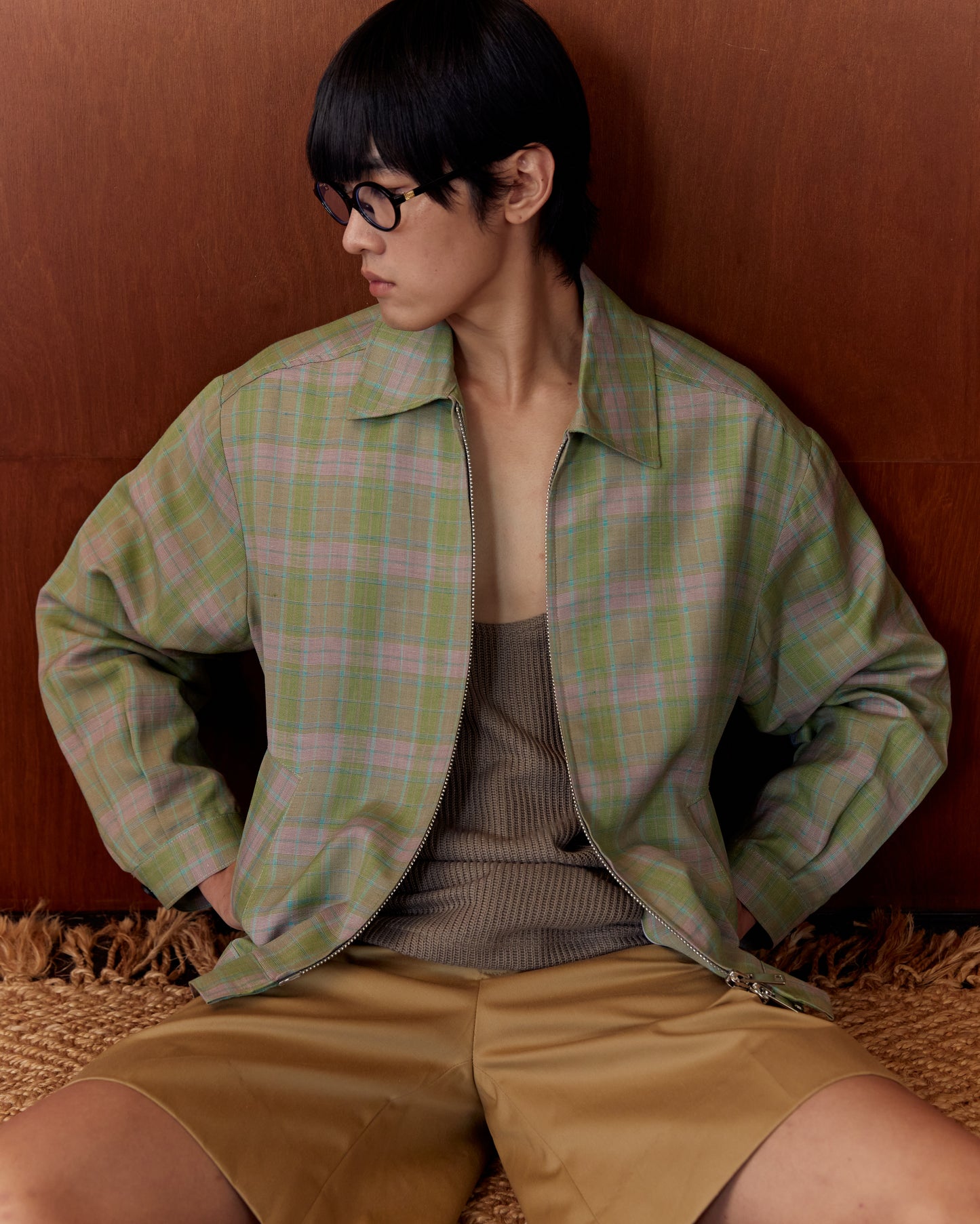 Green Check Cotton Linen Jacket