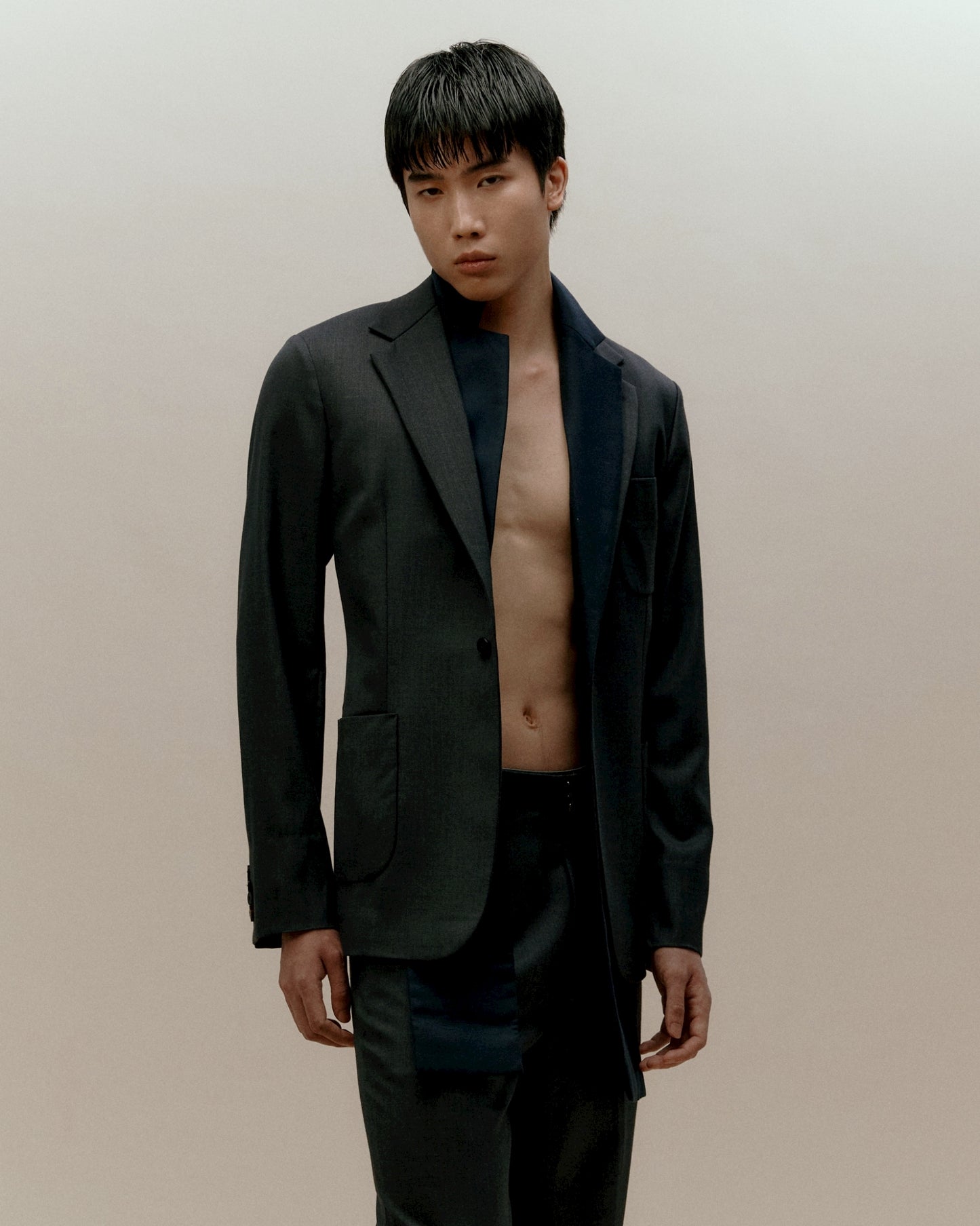 Dark Grey Wool-Blend Suit Jacket