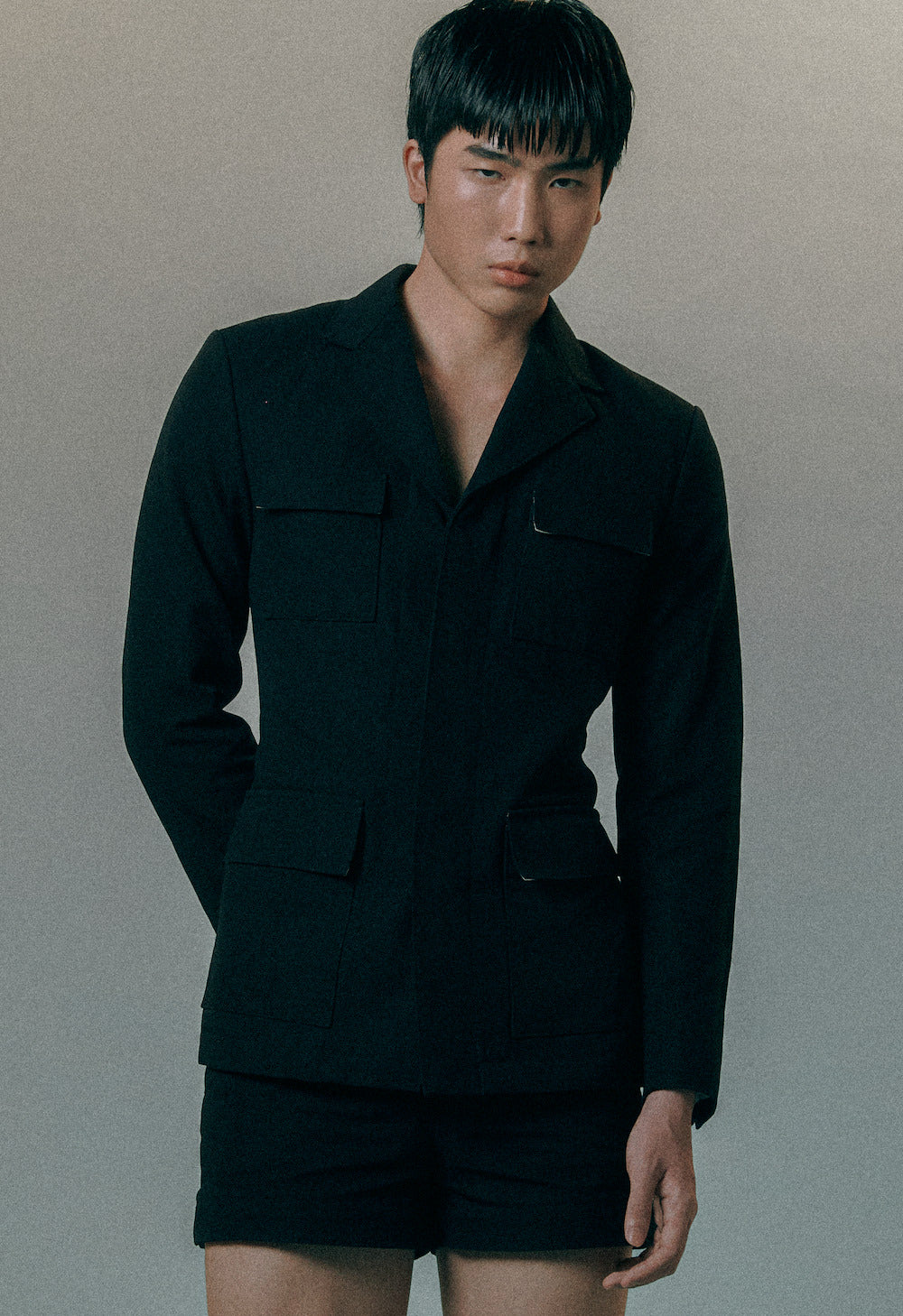 Black Textured Cotton Jacket