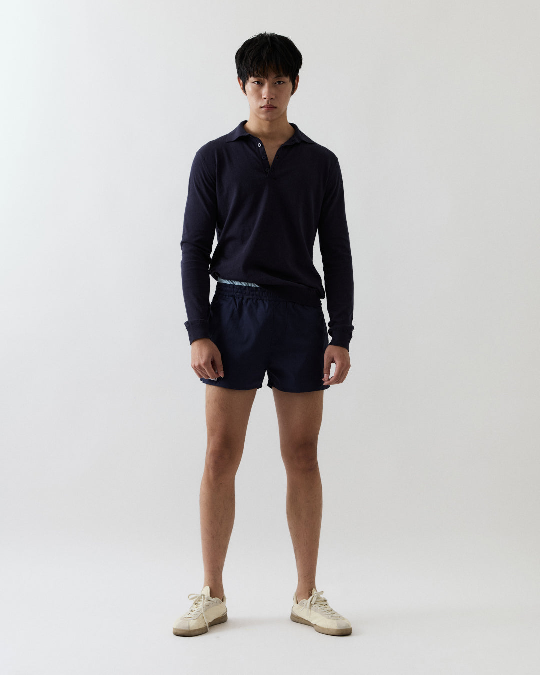 Sander Knitted Long Sleeve Polo In Navy Blue