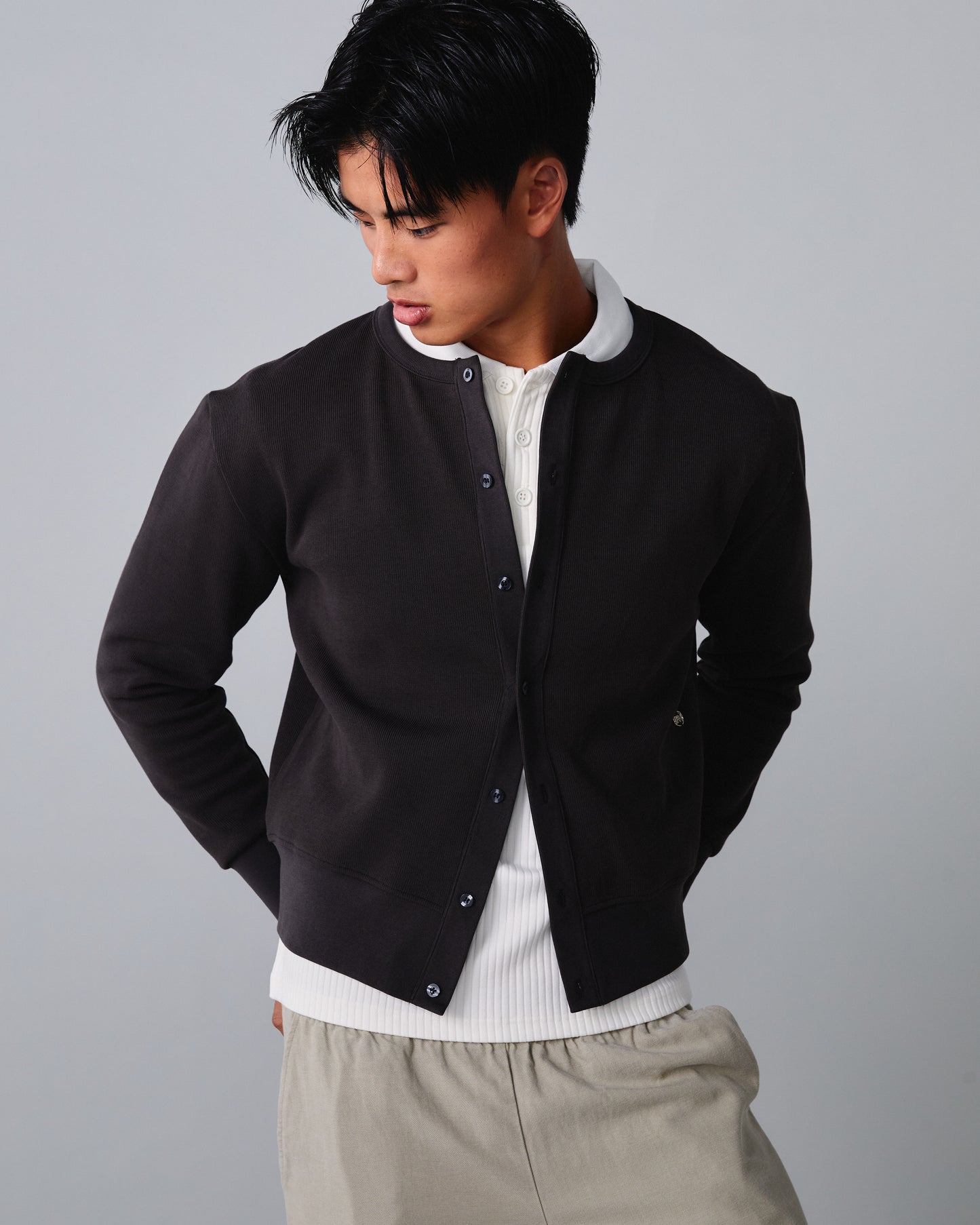Boucle Knit Cardigan-Dark-Heather