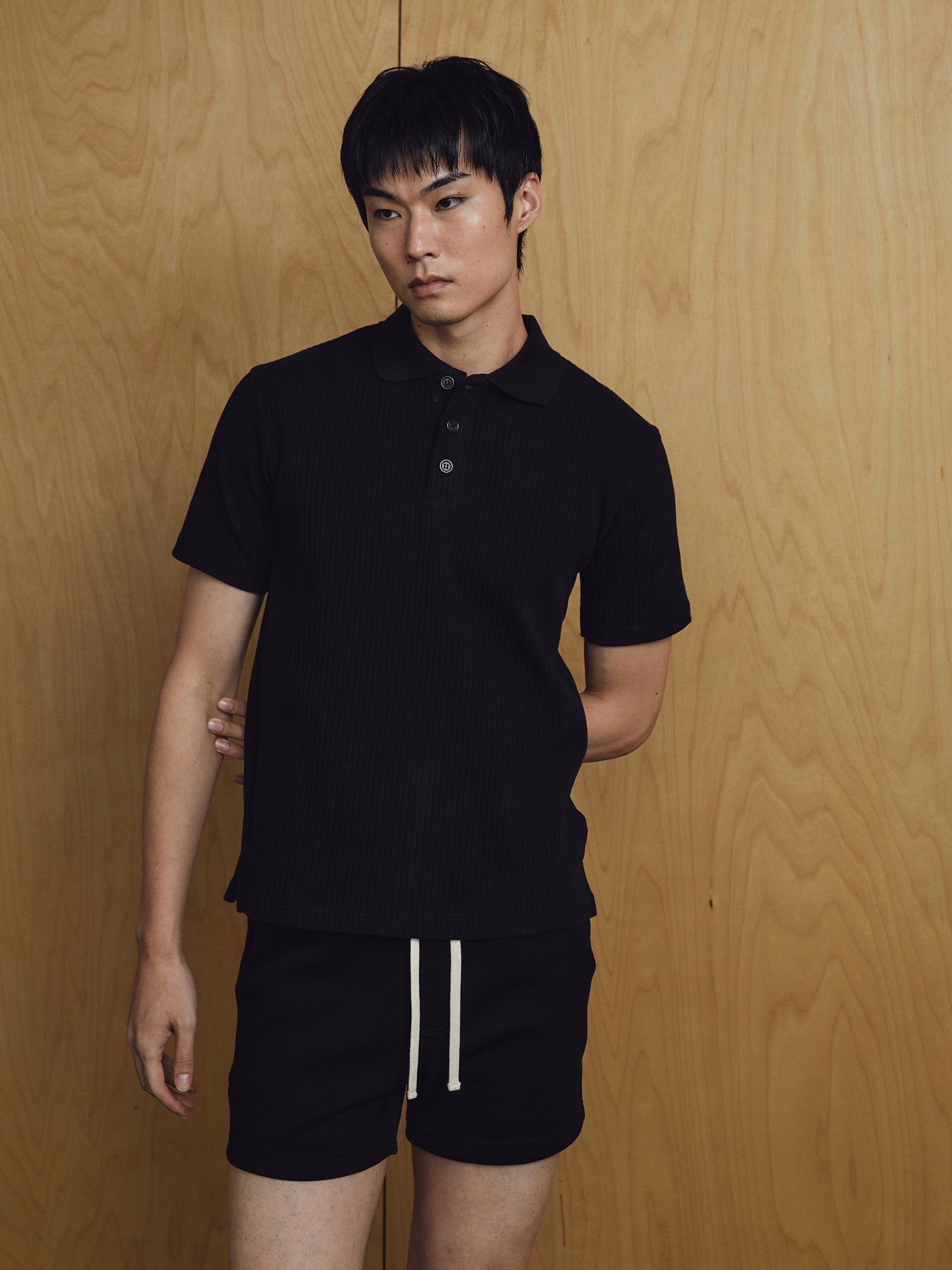 Luke Ribbed Polo Shirt Black
