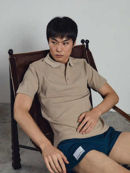 Luke Ribbed Polo Shirt  Beige