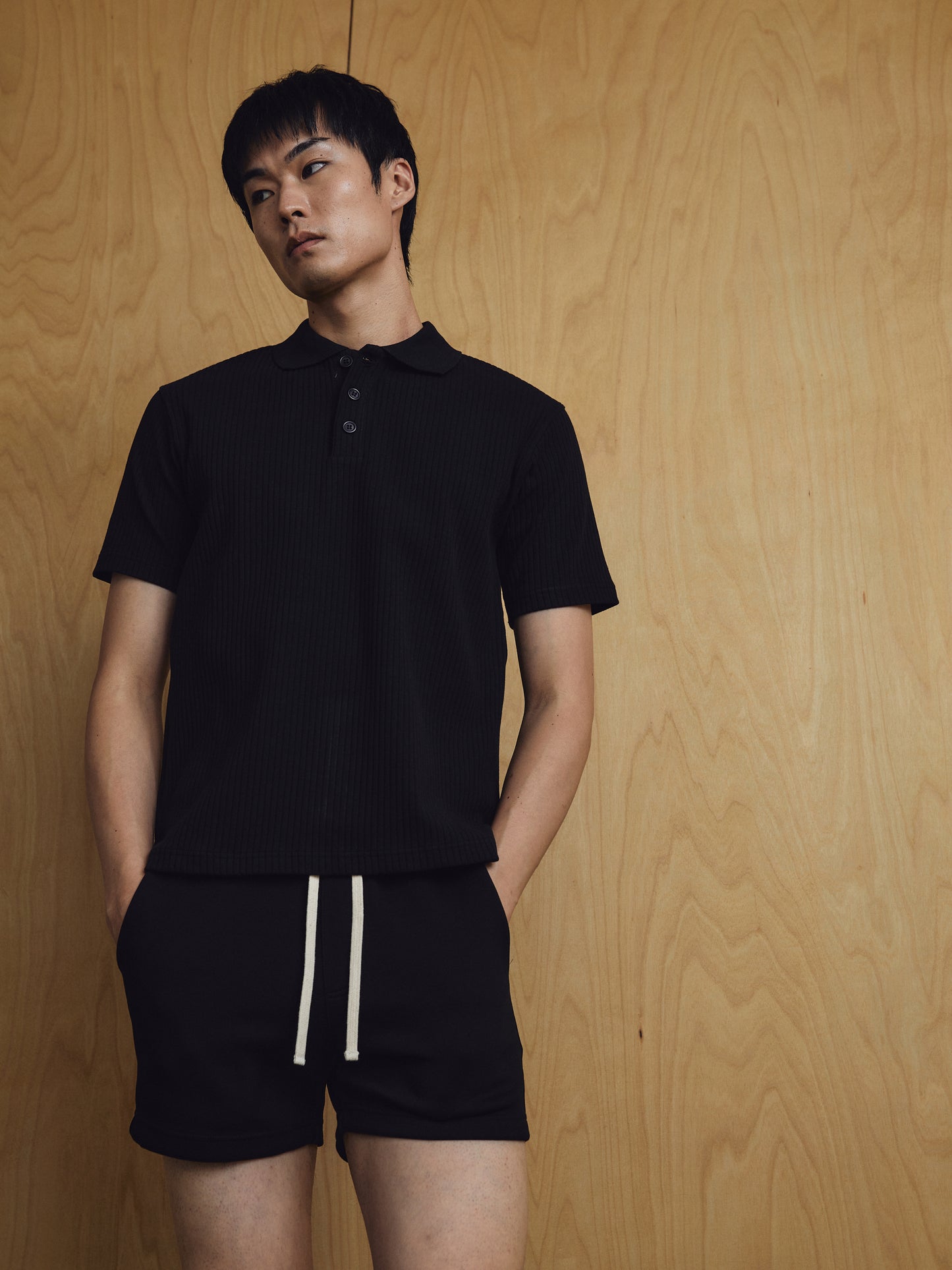 Luke Ribbed Polo Shirt Black