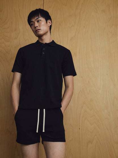 Luke Ribbed Polo Shirt Black