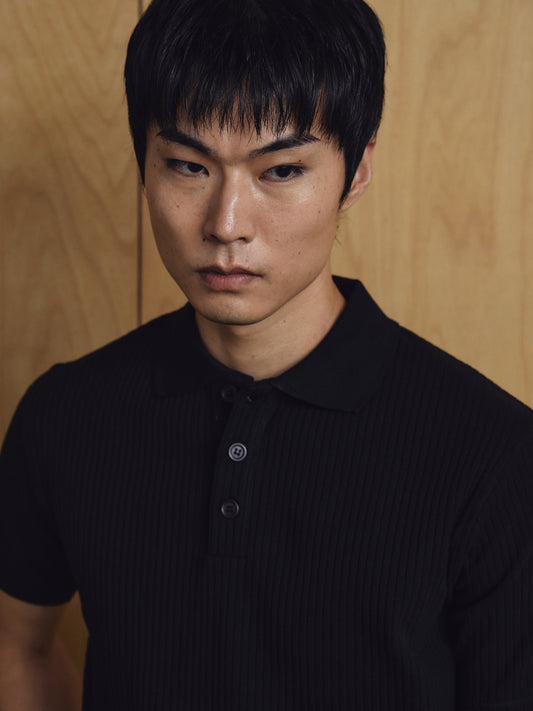 Luke Ribbed Polo Shirt Black