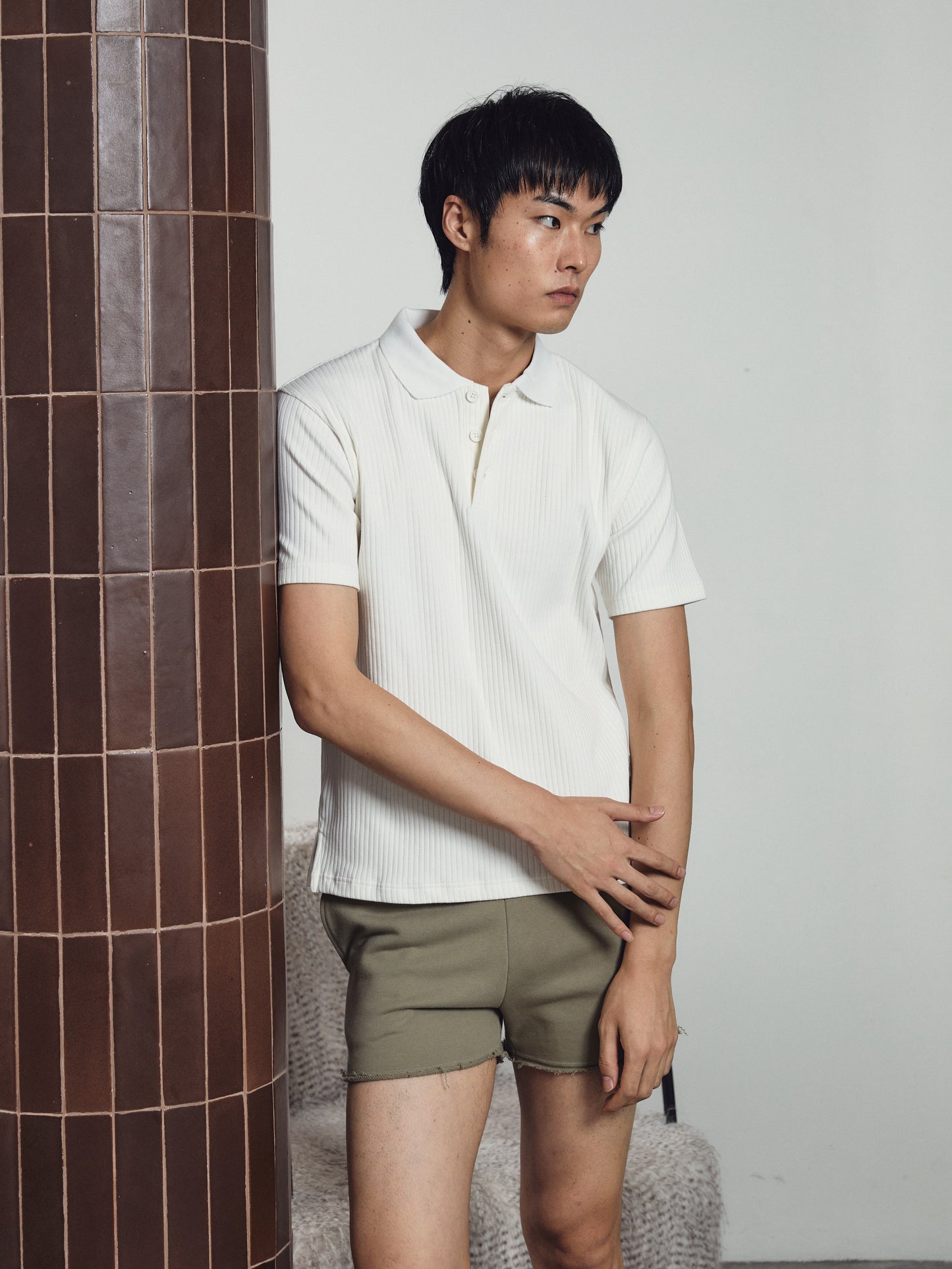 Luke Ribbed Polo Shirt White