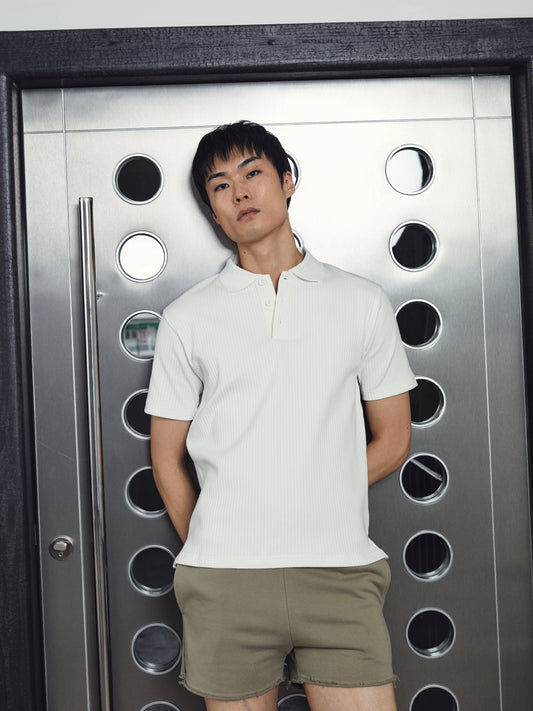 Luke Ribbed Polo Shirt White