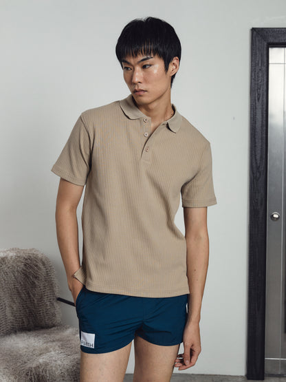 Luke Ribbed Polo Shirt  Beige