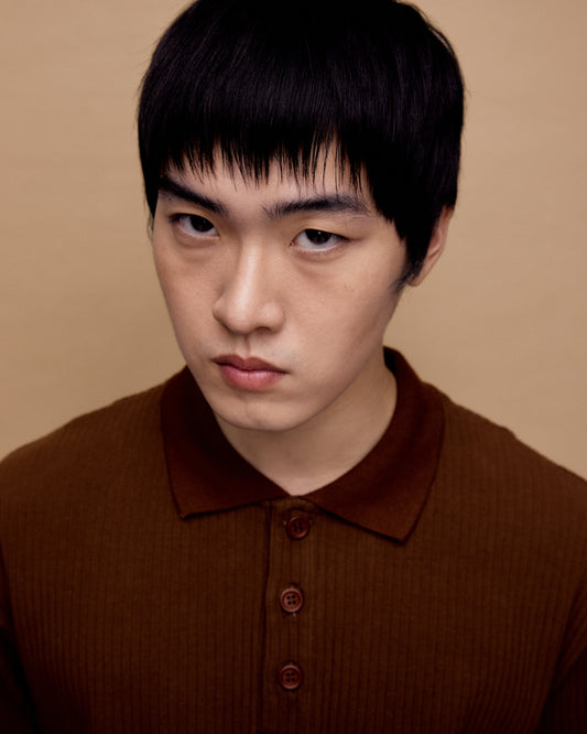 Brown Ribbed Cotton Polo Shirt