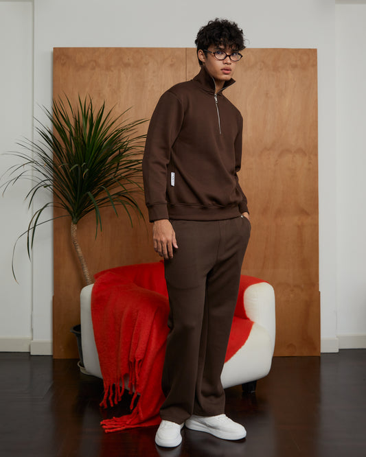 Brown Cotton Wide-Leg Sweatpants