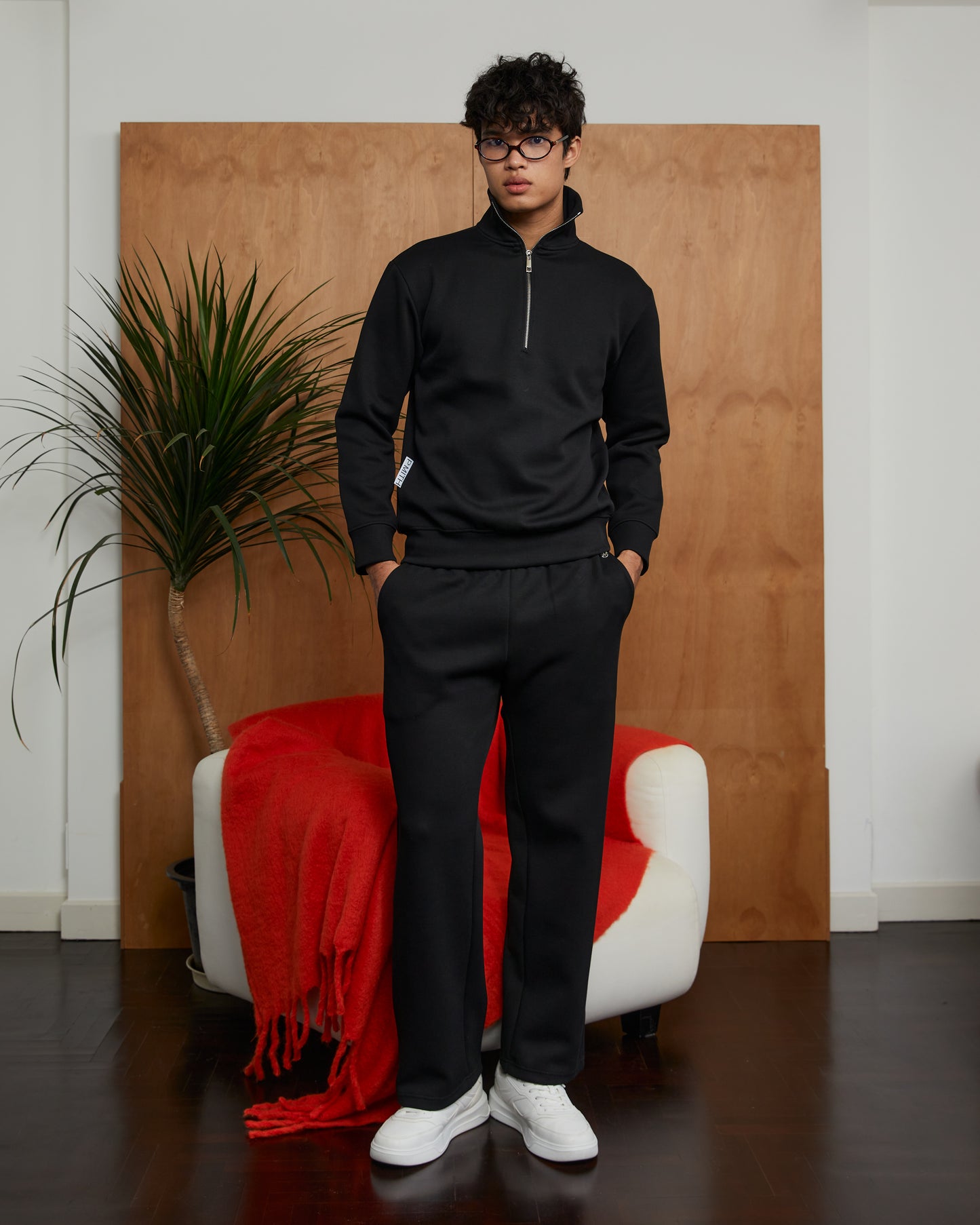 Black Cotton Wide-Leg Sweatpants