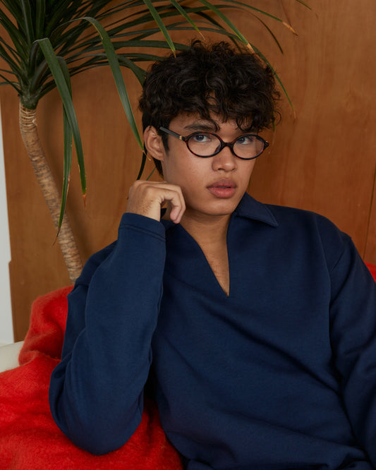 Navy Blue V Neck Long Sleeve T-Shirt