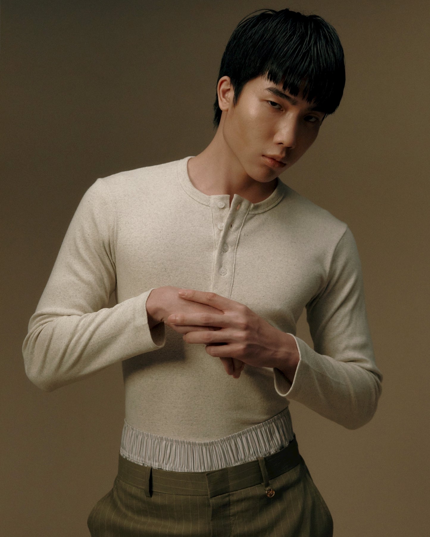 Ribbed Henley T-Shirt-Sustainable Cotton