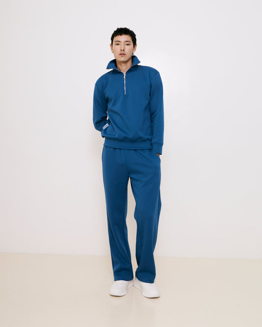 Mineral Blue Cotton Wide-Leg Sweatpants
