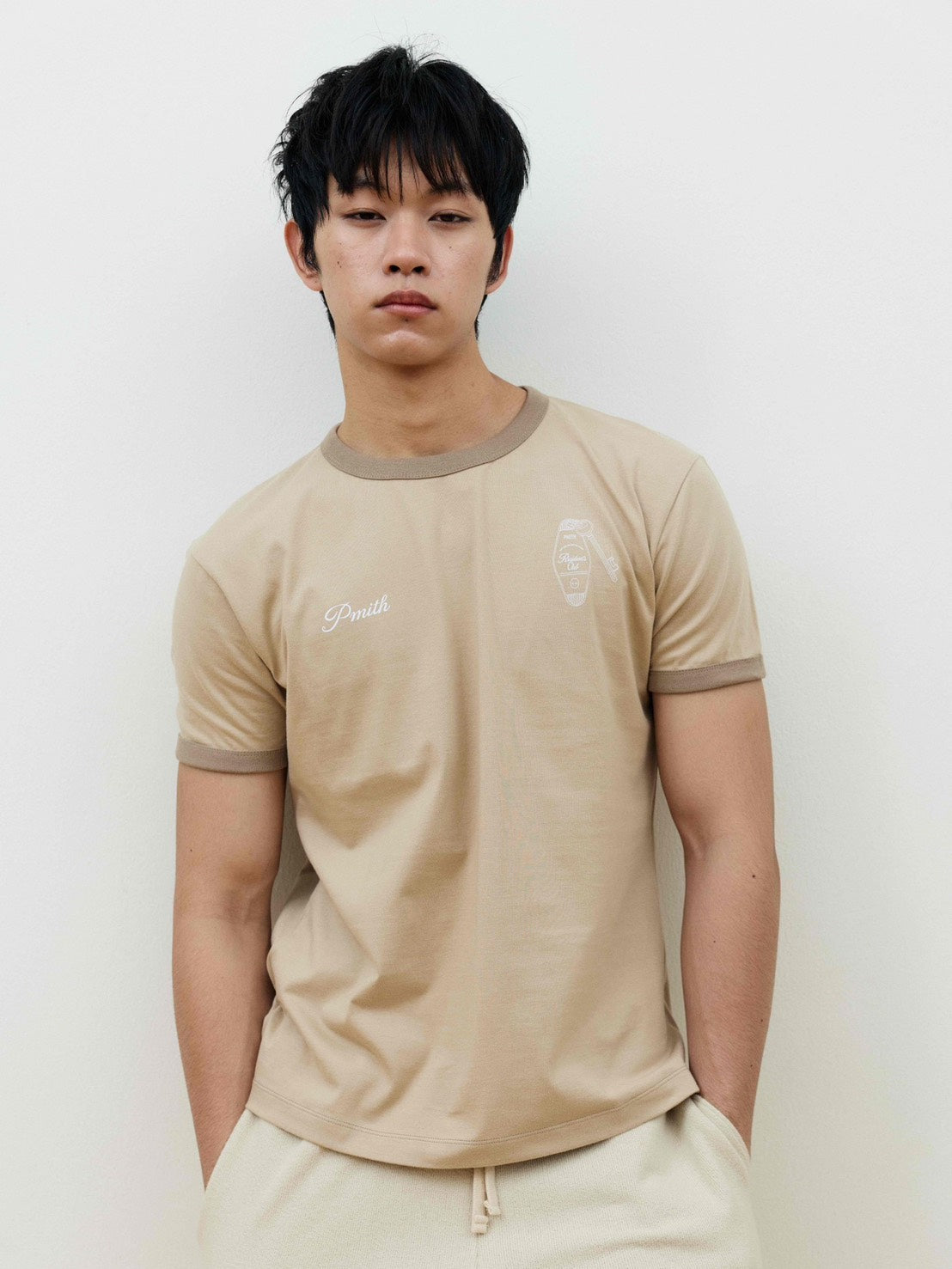 Resident Club Contrast Rib Slim Tee in Brown