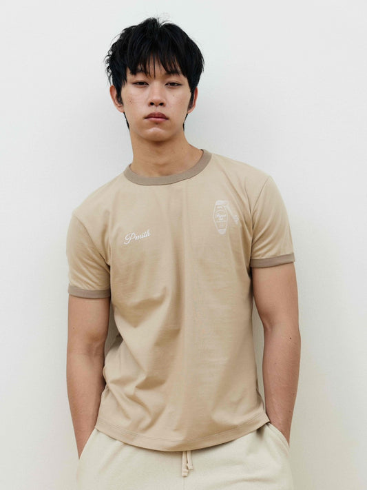 Resident Club Contrast Rib Slim Tee in Brown