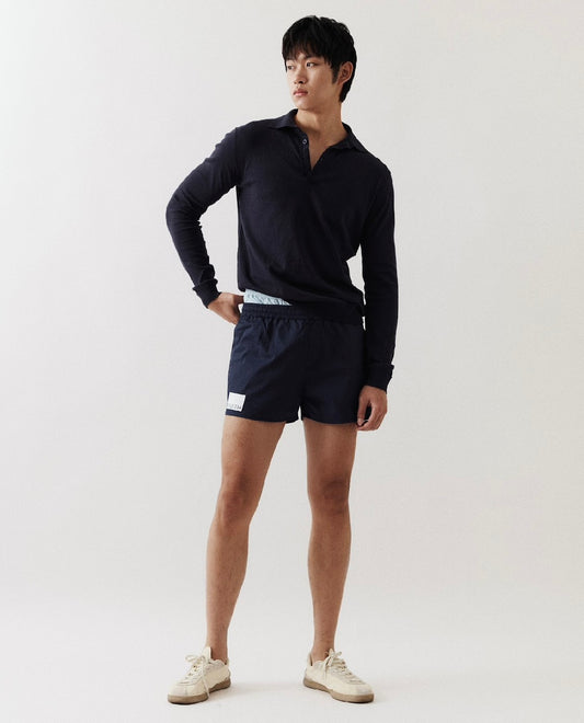 Sander Knitted Long Sleeve Polo In Navy Blue