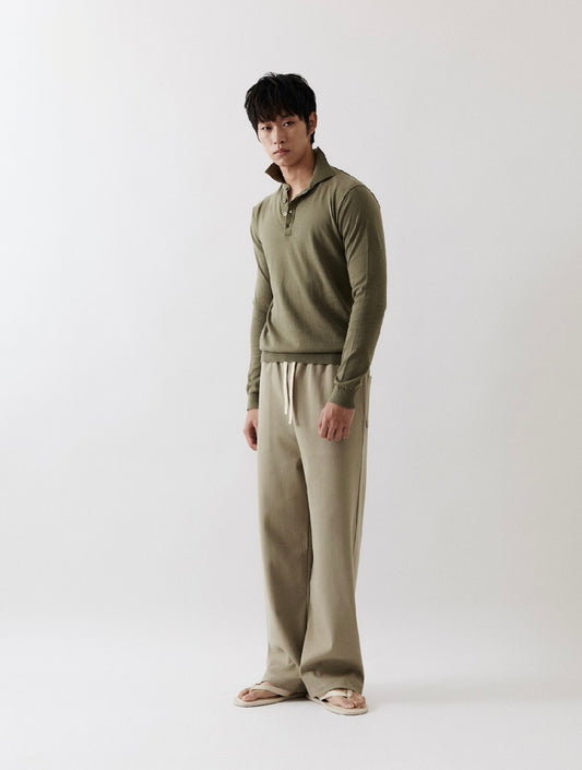 Sander Knitted Long Sleeve Polo In Moss Green