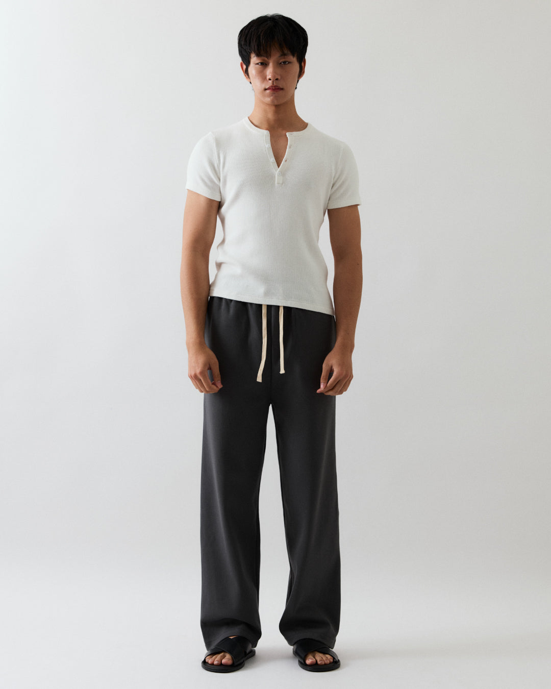 Malcolm Short-Sleeve Knitted Henley In white