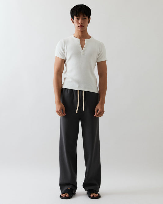 Malcolm Short-Sleeve Knitten Henley In white