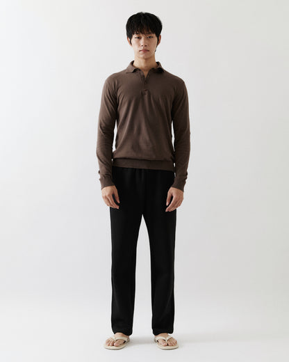 Sander Knitted Long Sleeve Polo In Brown