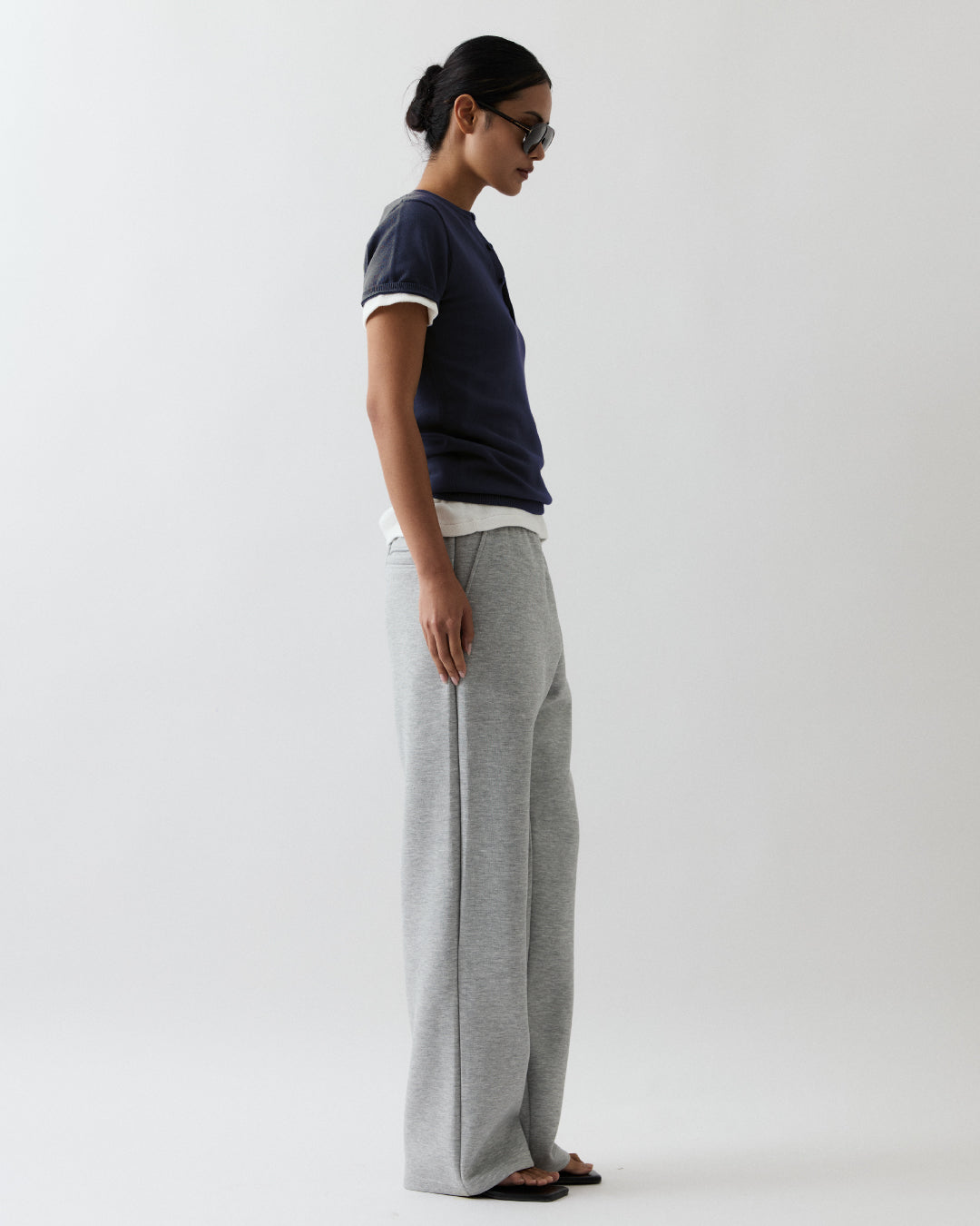 Malcolm Short-Sleeve Knitted Henley in Navy Blue