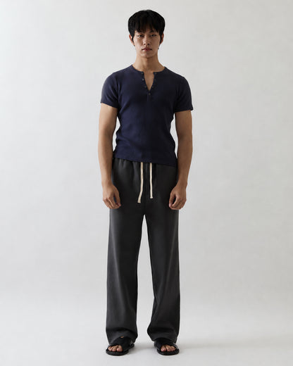 Malcolm Short-Sleeve Knitted Henley in Navy Blue