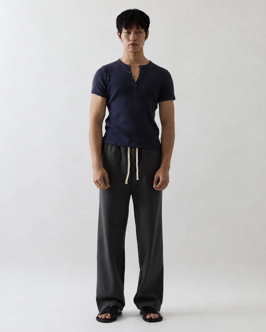 Malcolm Short-Sleeve Knitted Henley in Navy Blue