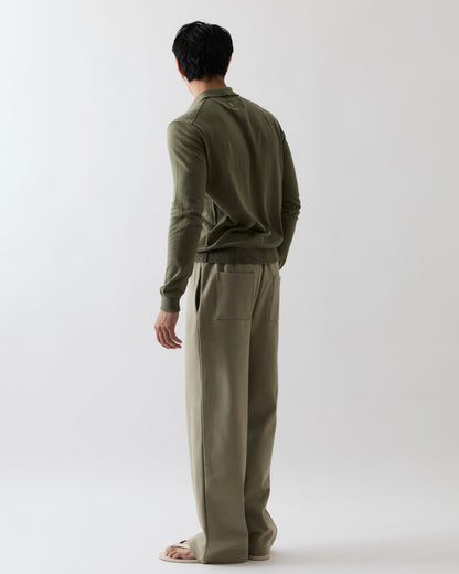 Sander Knitted Long Sleeve Polo In Moss Green