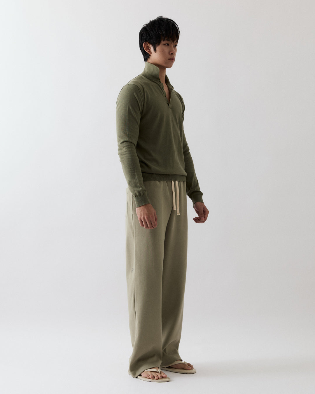 Sander Knitted Long Sleeve Polo In Moss Green