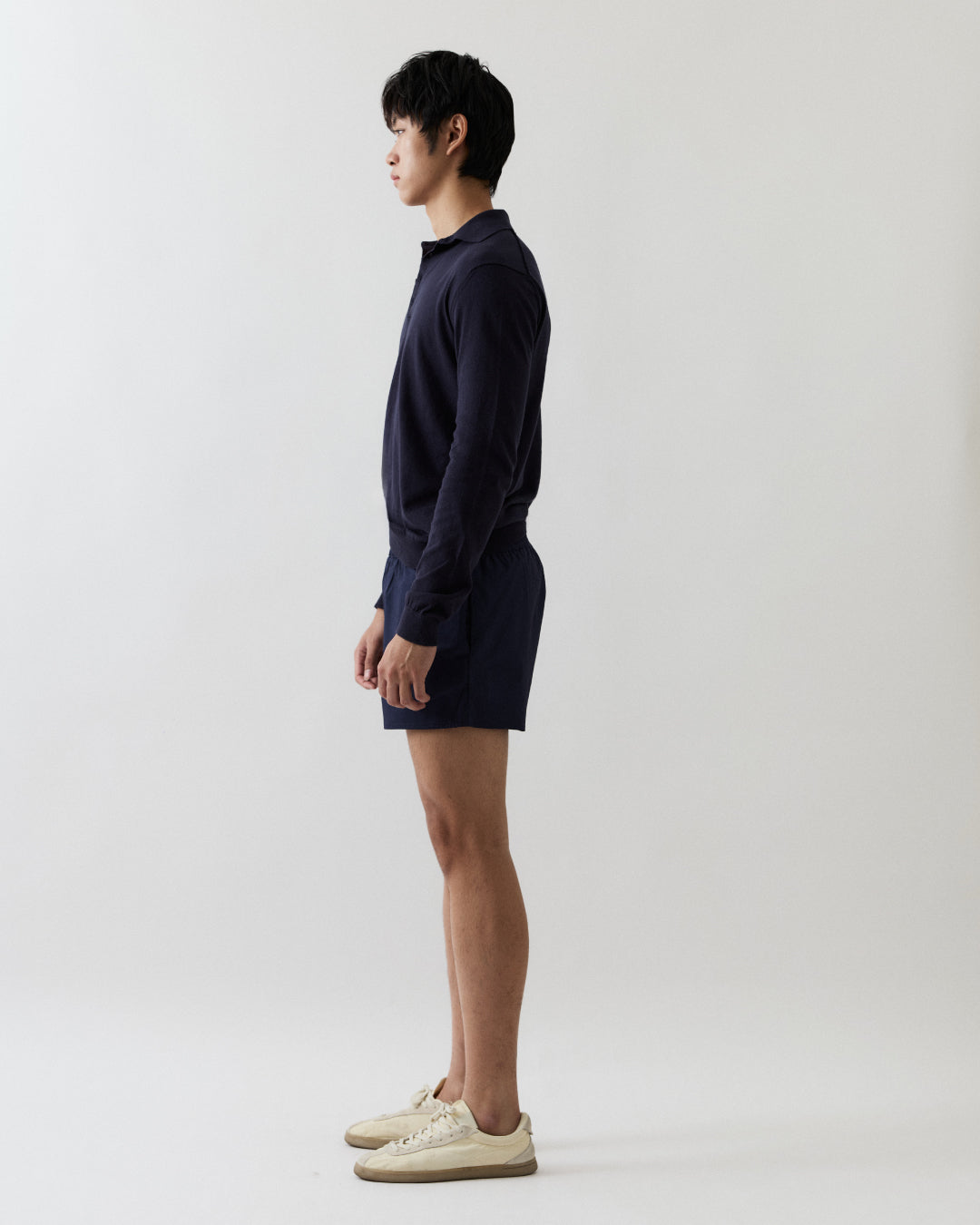 Sander Knitted Long Sleeve Polo In Navy Blue