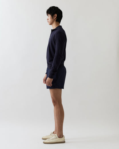 Sander Knitted Long Sleeve Polo In Navy Blue