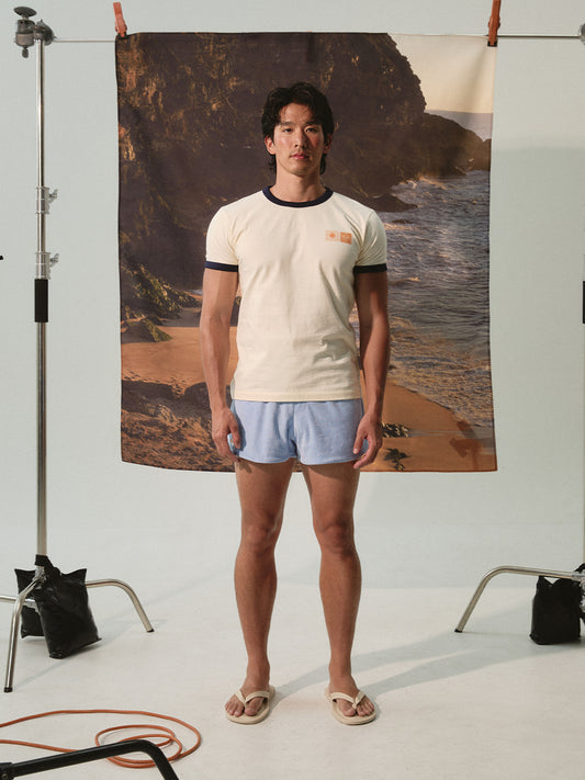 Beige Bali & Salt Contrast Rib Slim Tee