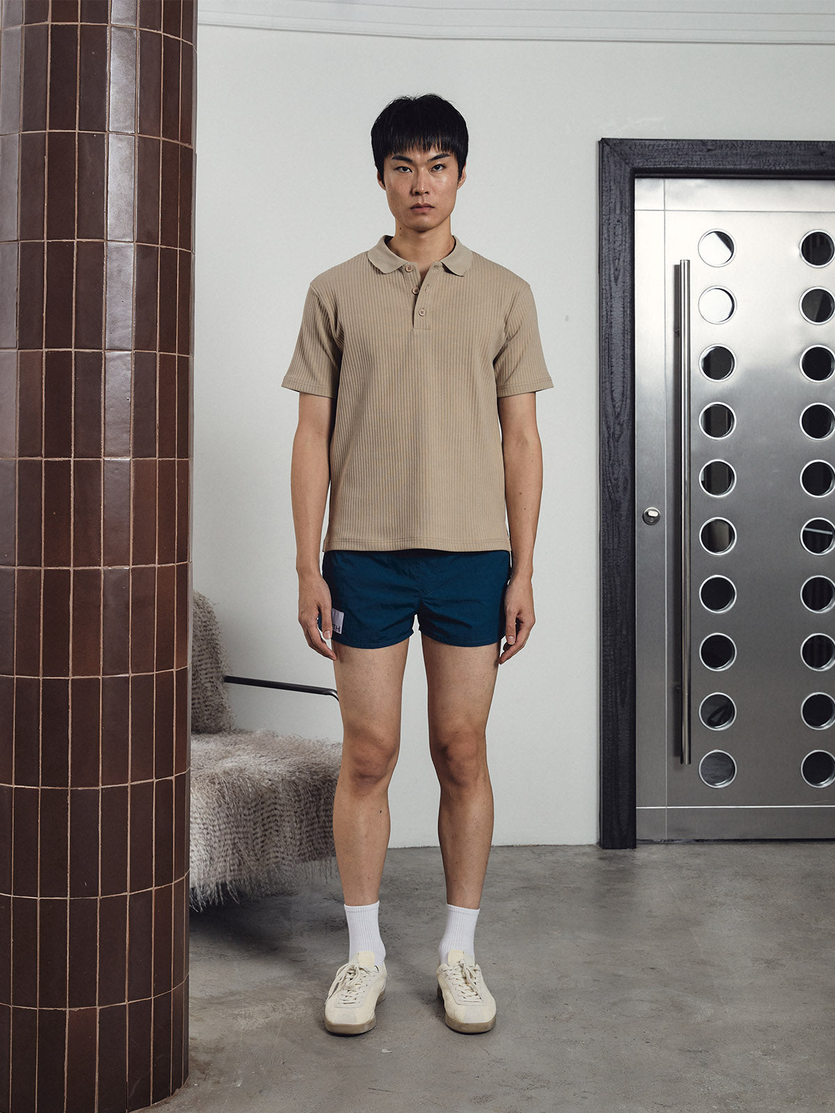 Luke Ribbed Polo Shirt  Beige