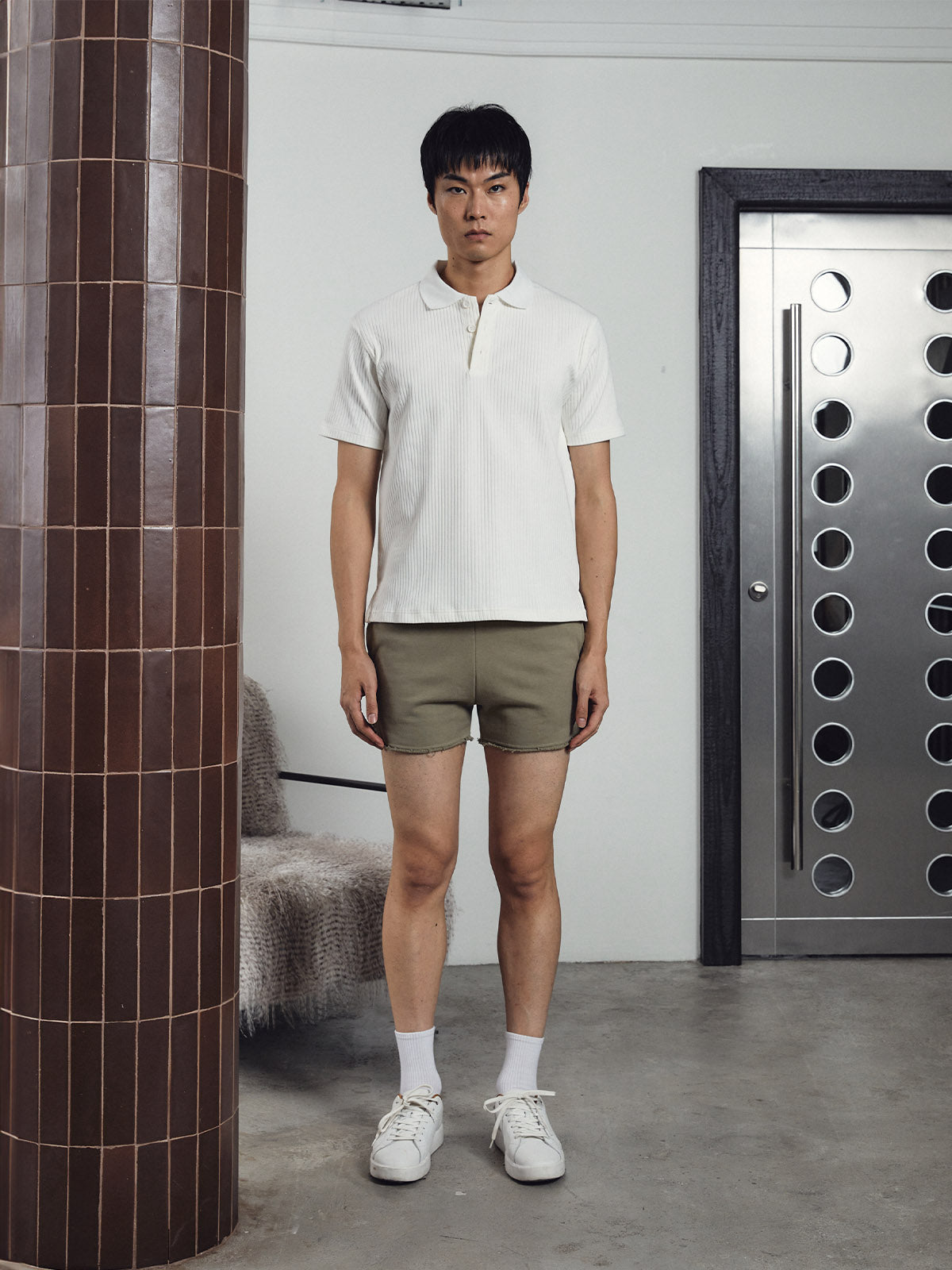 Luke Ribbed Polo Shirt White