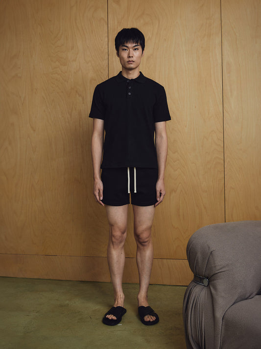 Luke Ribbed Polo Shirt Black