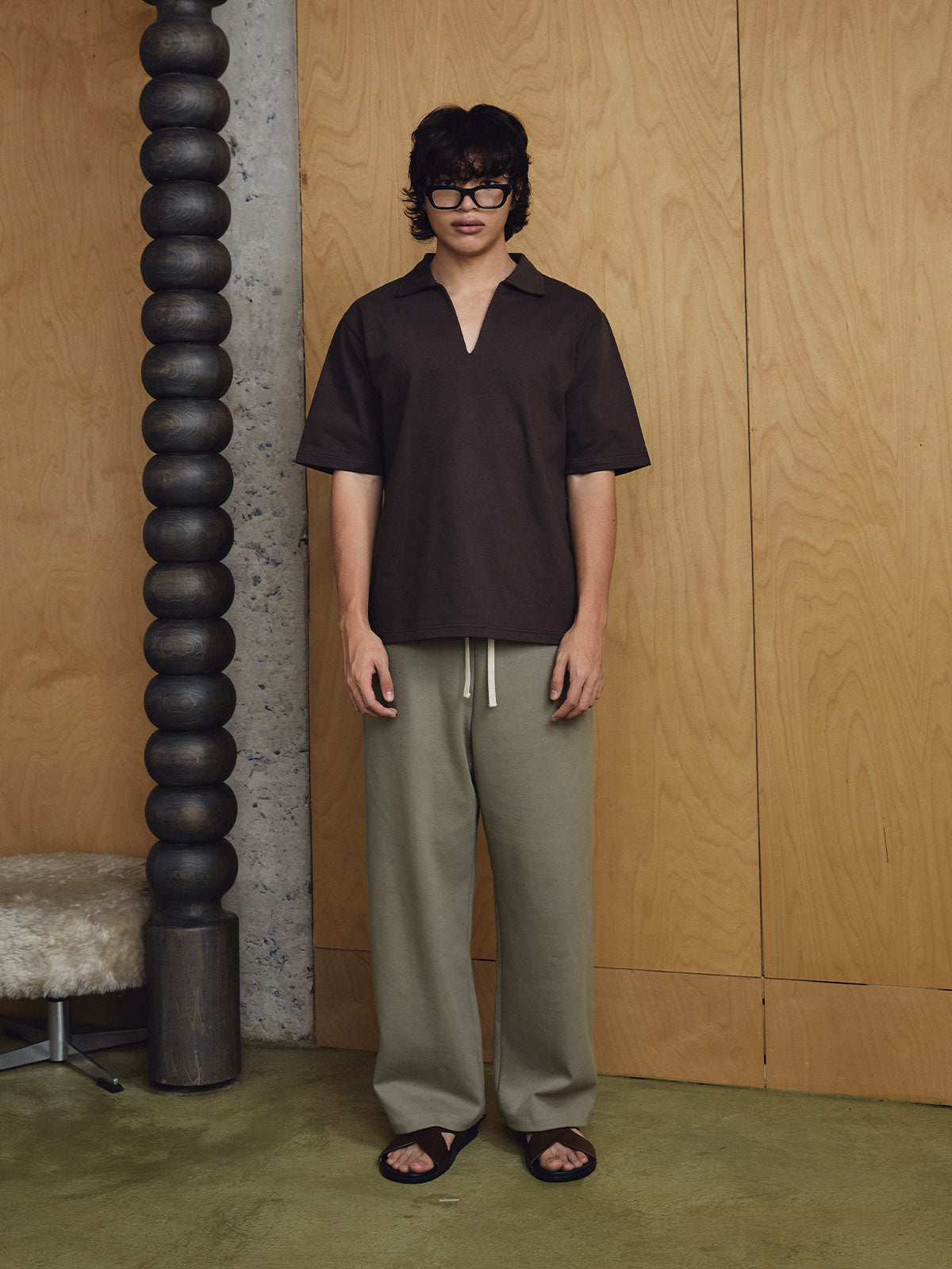 Mason V- Neck Oversized Shirt - Brown